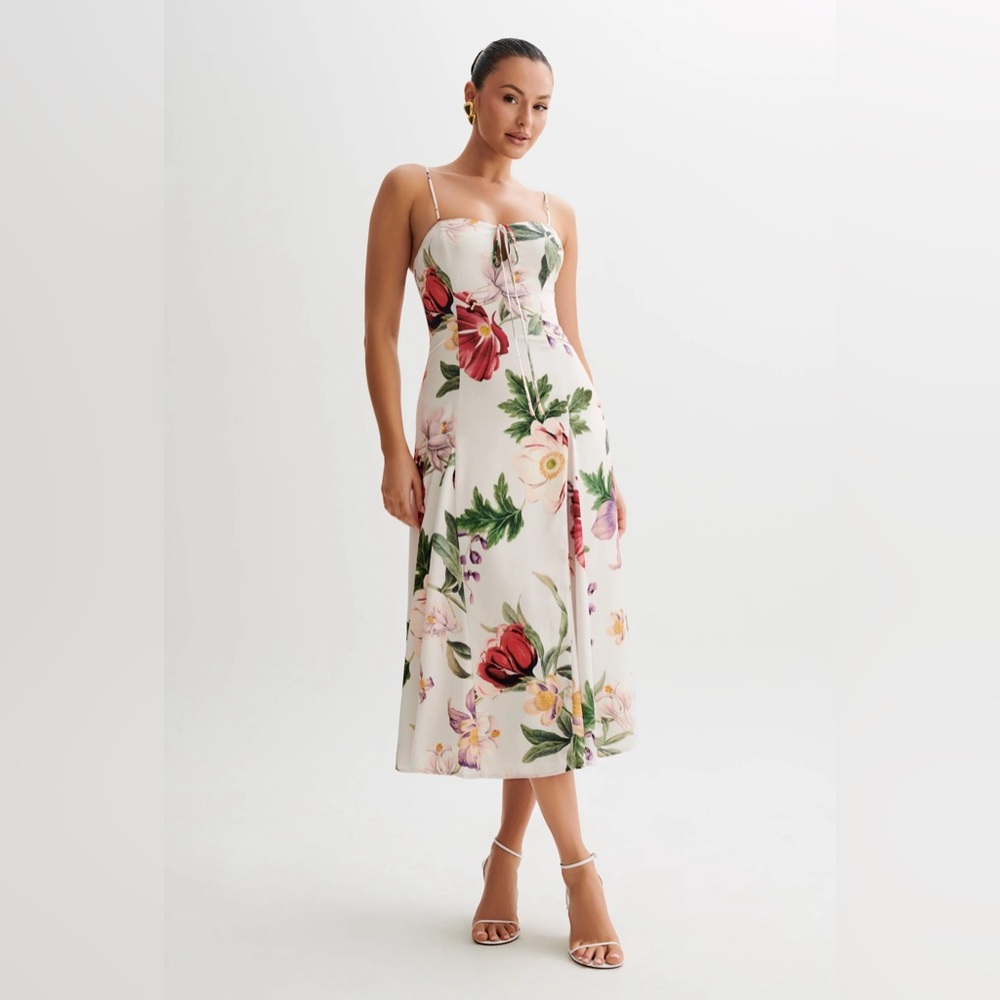 Luciana Satin Midi Dress - Bella Rosa Print